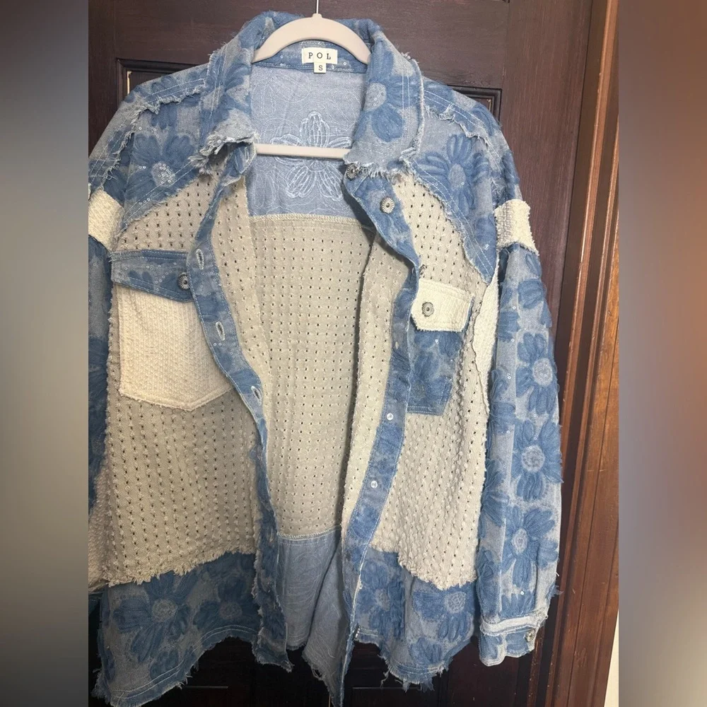 NWOT POL Textured Flower and Knit Jacket in Double Latte Multi - Picture 10 of 16